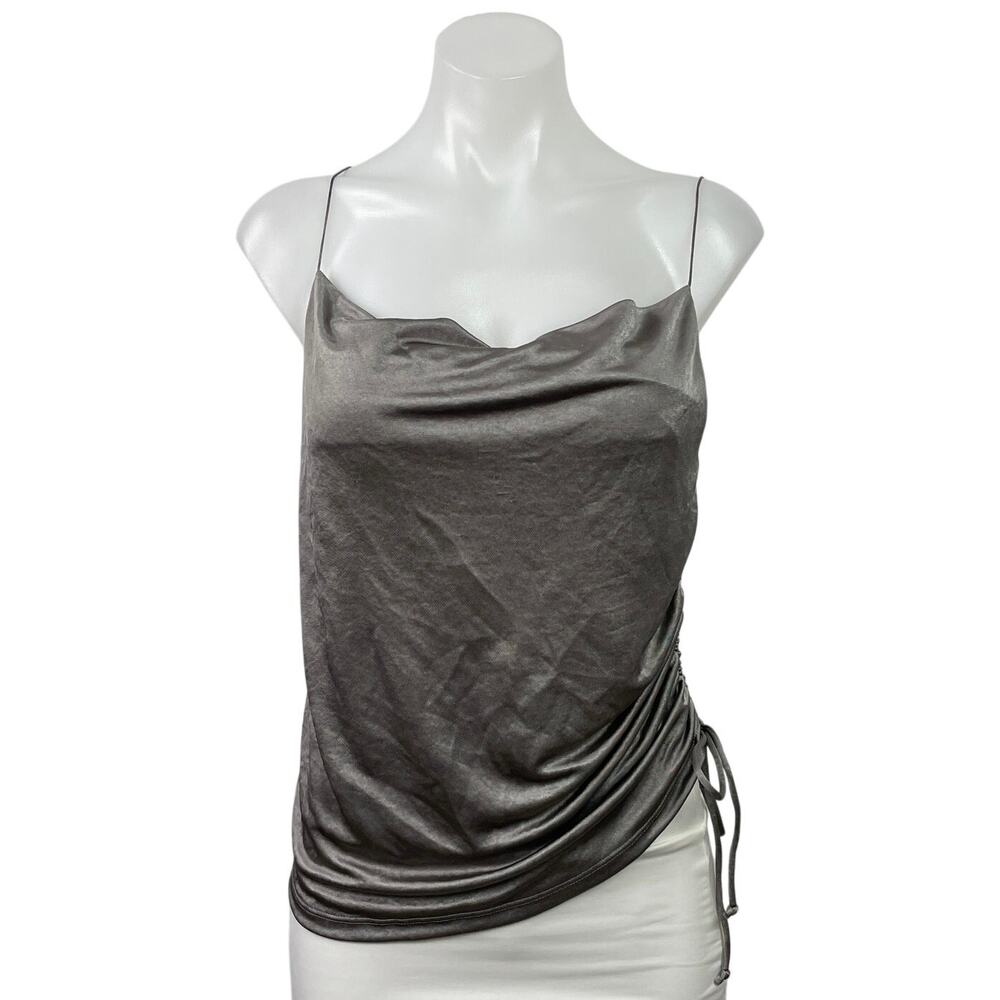 Zara Women's Gray Metallic Sleeveless Cowl Neck Ruched Cami Camisole Tank Top M